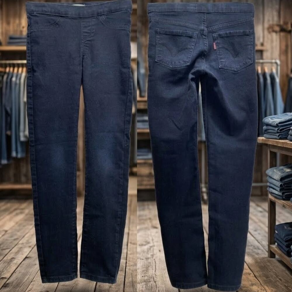 Levi's Girls 8 Dark Wash Blue Black Pull-On Adjustable Waist Jeggings 24x22